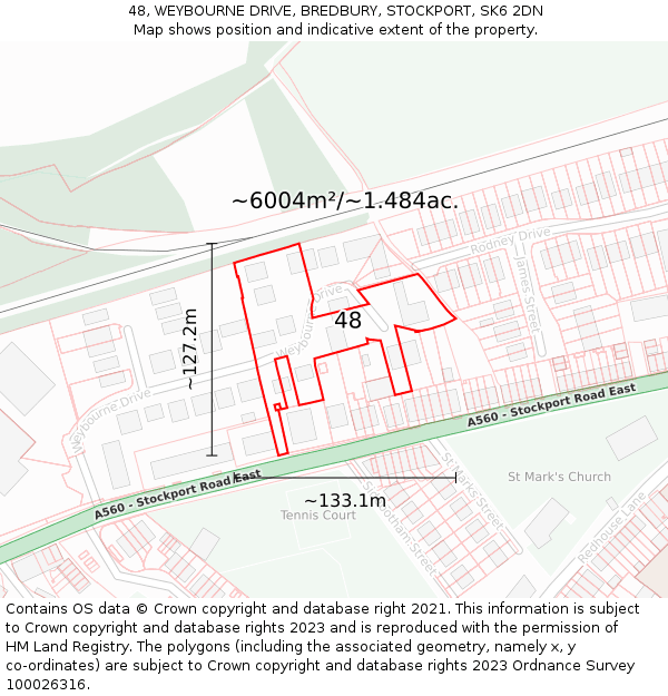 48, WEYBOURNE DRIVE, BREDBURY, STOCKPORT, SK6 2DN: Plot and title map