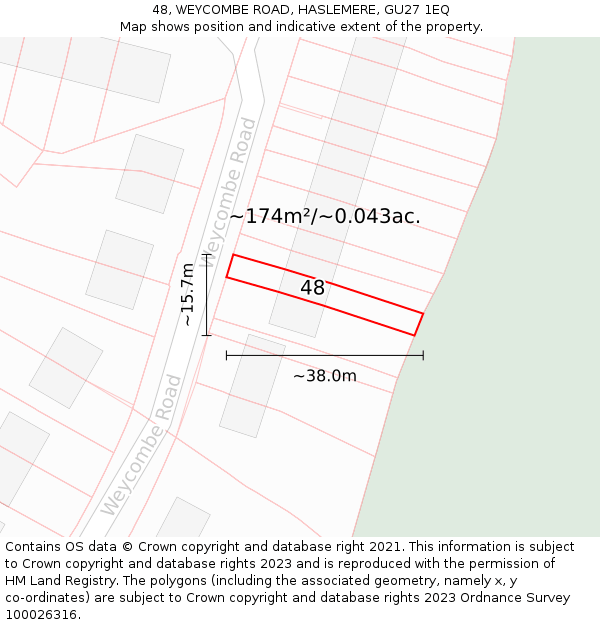 48, WEYCOMBE ROAD, HASLEMERE, GU27 1EQ: Plot and title map