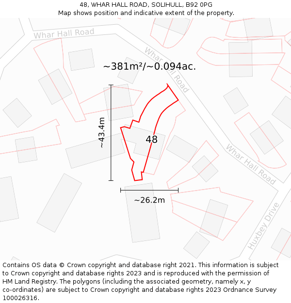 48, WHAR HALL ROAD, SOLIHULL, B92 0PG: Plot and title map