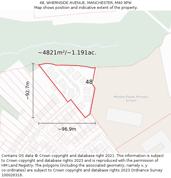 48, WHERNSIDE AVENUE, MANCHESTER, M40 9PW: Plot and title map