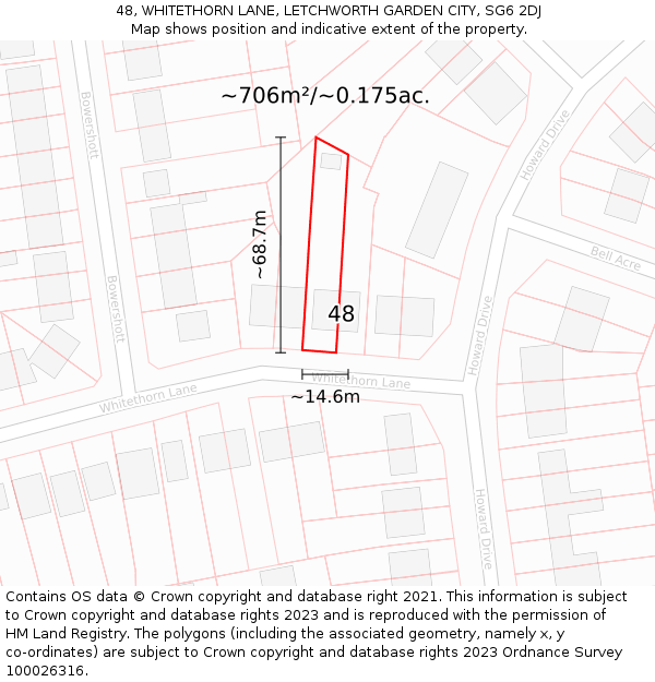 48, WHITETHORN LANE, LETCHWORTH GARDEN CITY, SG6 2DJ: Plot and title map