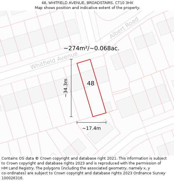 48, WHITFIELD AVENUE, BROADSTAIRS, CT10 3HX: Plot and title map