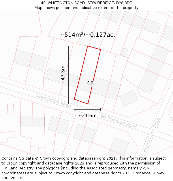 48, WHITTINGTON ROAD, STOURBRIDGE, DY8 3DD: Plot and title map