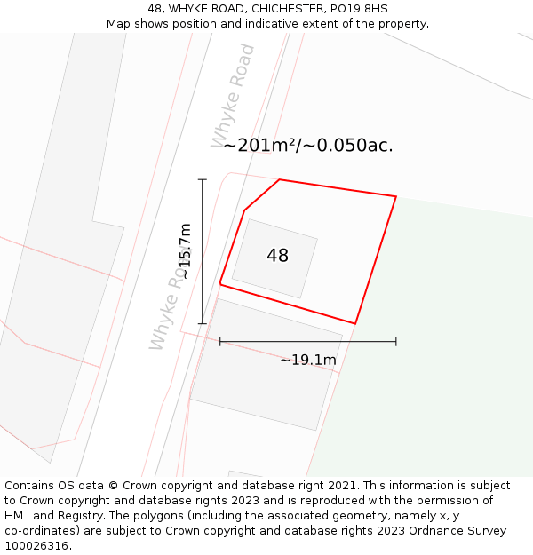 48, WHYKE ROAD, CHICHESTER, PO19 8HS: Plot and title map