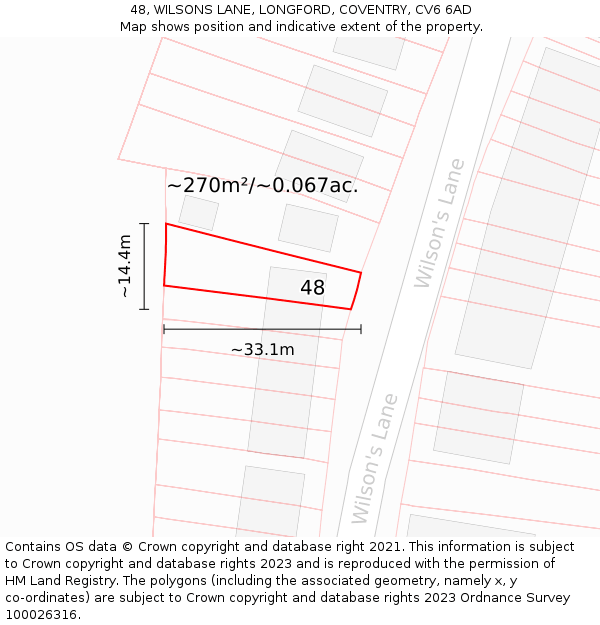 48, WILSONS LANE, LONGFORD, COVENTRY, CV6 6AD: Plot and title map