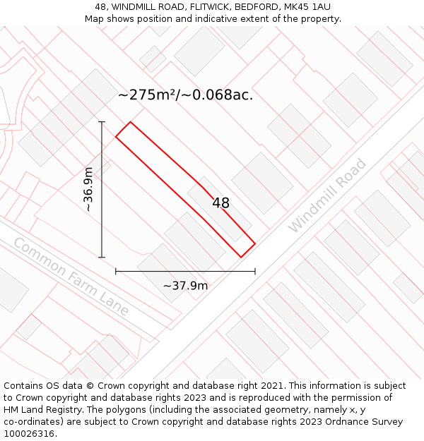 48, WINDMILL ROAD, FLITWICK, BEDFORD, MK45 1AU: Plot and title map