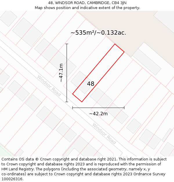 48, WINDSOR ROAD, CAMBRIDGE, CB4 3JN: Plot and title map