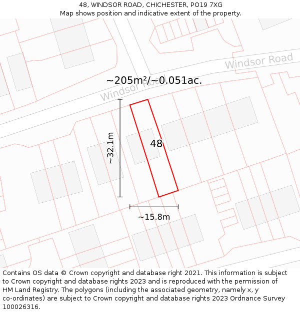 48, WINDSOR ROAD, CHICHESTER, PO19 7XG: Plot and title map