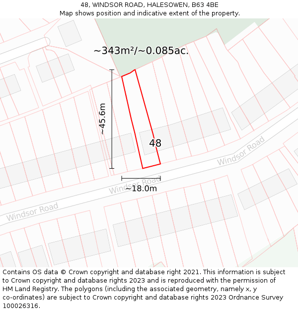 48, WINDSOR ROAD, HALESOWEN, B63 4BE: Plot and title map