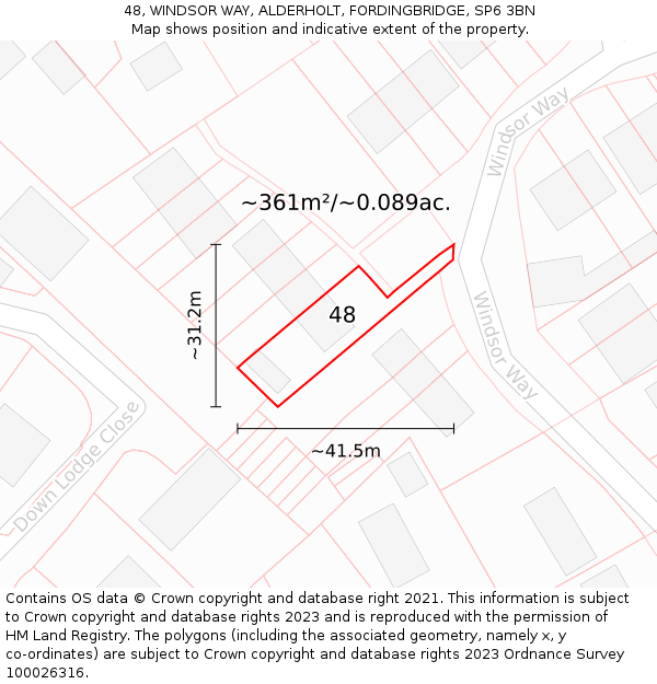 48, WINDSOR WAY, ALDERHOLT, FORDINGBRIDGE, SP6 3BN: Plot and title map