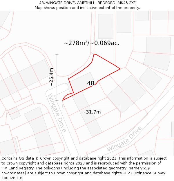 48, WINGATE DRIVE, AMPTHILL, BEDFORD, MK45 2XF: Plot and title map