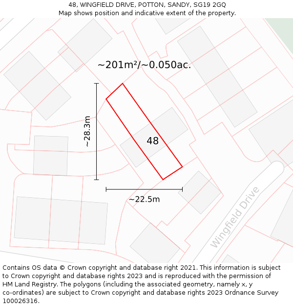 48, WINGFIELD DRIVE, POTTON, SANDY, SG19 2GQ: Plot and title map