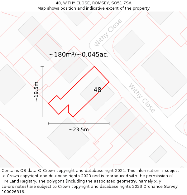 48, WITHY CLOSE, ROMSEY, SO51 7SA: Plot and title map