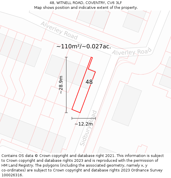 48, WITNELL ROAD, COVENTRY, CV6 3LF: Plot and title map