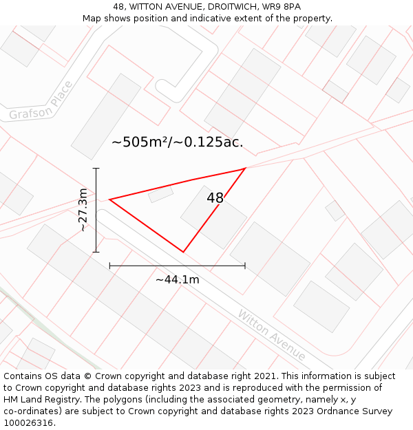 48, WITTON AVENUE, DROITWICH, WR9 8PA: Plot and title map