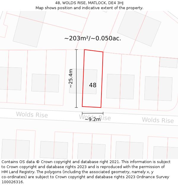 48, WOLDS RISE, MATLOCK, DE4 3HJ: Plot and title map