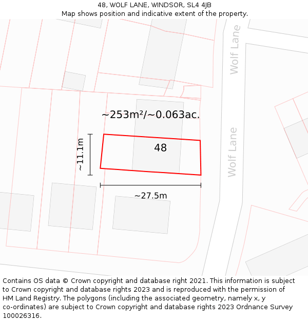 48, WOLF LANE, WINDSOR, SL4 4JB: Plot and title map