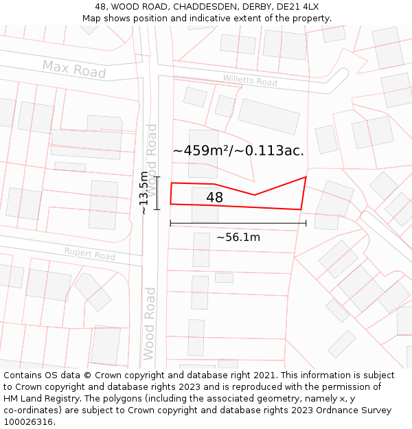 48, WOOD ROAD, CHADDESDEN, DERBY, DE21 4LX: Plot and title map