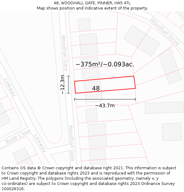 48, WOODHALL GATE, PINNER, HA5 4TL: Plot and title map