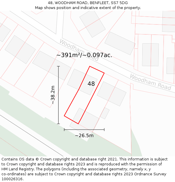 48, WOODHAM ROAD, BENFLEET, SS7 5DG: Plot and title map