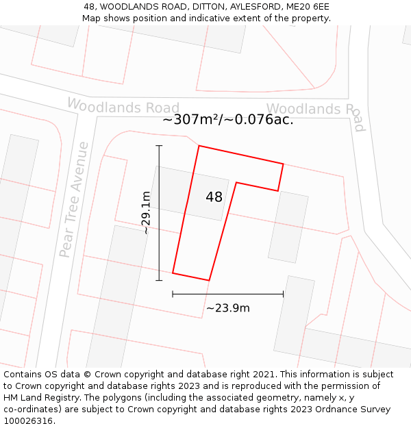 48, WOODLANDS ROAD, DITTON, AYLESFORD, ME20 6EE: Plot and title map