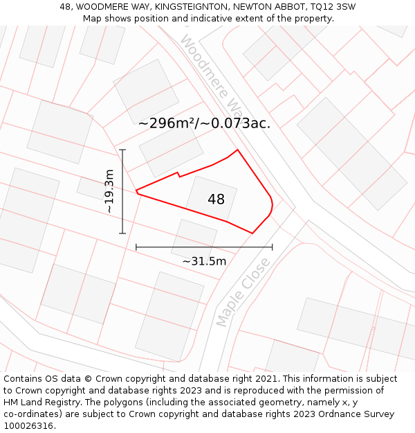 48, WOODMERE WAY, KINGSTEIGNTON, NEWTON ABBOT, TQ12 3SW: Plot and title map