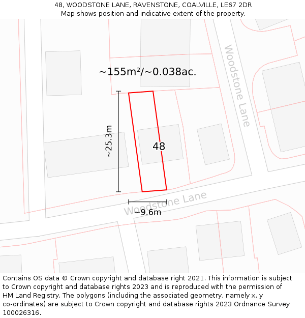 48, WOODSTONE LANE, RAVENSTONE, COALVILLE, LE67 2DR: Plot and title map