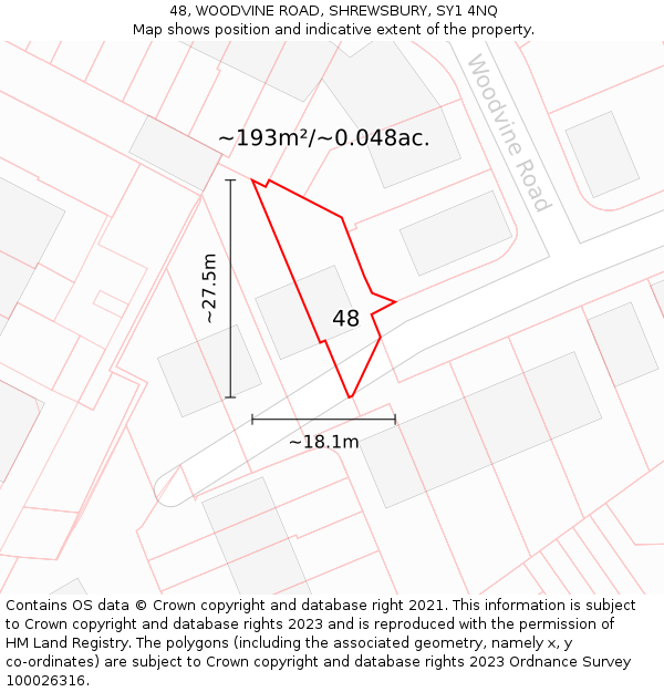 48, WOODVINE ROAD, SHREWSBURY, SY1 4NQ: Plot and title map