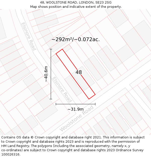 48, WOOLSTONE ROAD, LONDON, SE23 2SG: Plot and title map