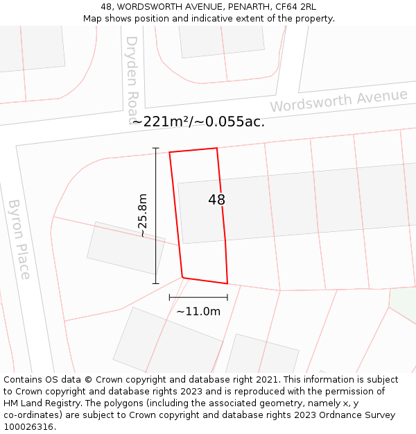 48, WORDSWORTH AVENUE, PENARTH, CF64 2RL: Plot and title map