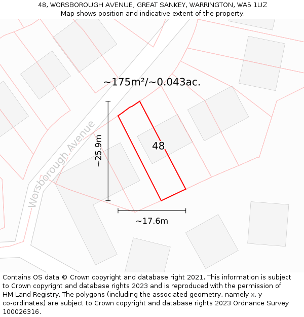 48, WORSBOROUGH AVENUE, GREAT SANKEY, WARRINGTON, WA5 1UZ: Plot and title map