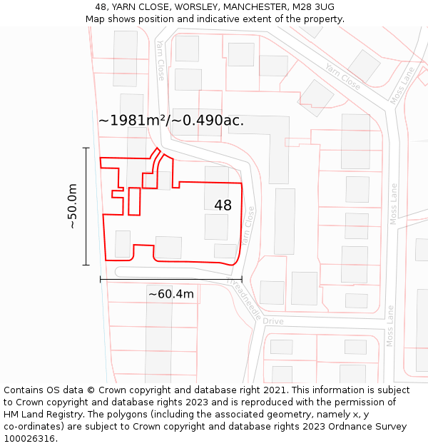 48, YARN CLOSE, WORSLEY, MANCHESTER, M28 3UG: Plot and title map