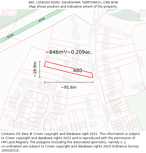 480, LONDON ROAD, DAVENHAM, NORTHWICH, CW9 8HW: Plot and title map