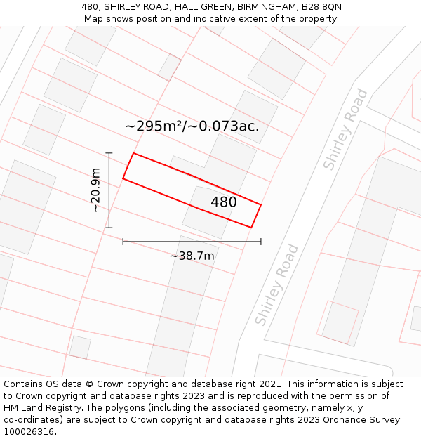 480, SHIRLEY ROAD, HALL GREEN, BIRMINGHAM, B28 8QN: Plot and title map