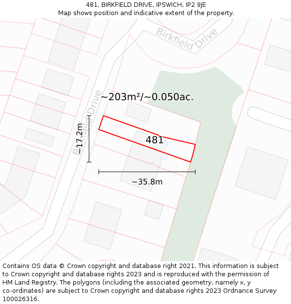 481, BIRKFIELD DRIVE, IPSWICH, IP2 9JE: Plot and title map