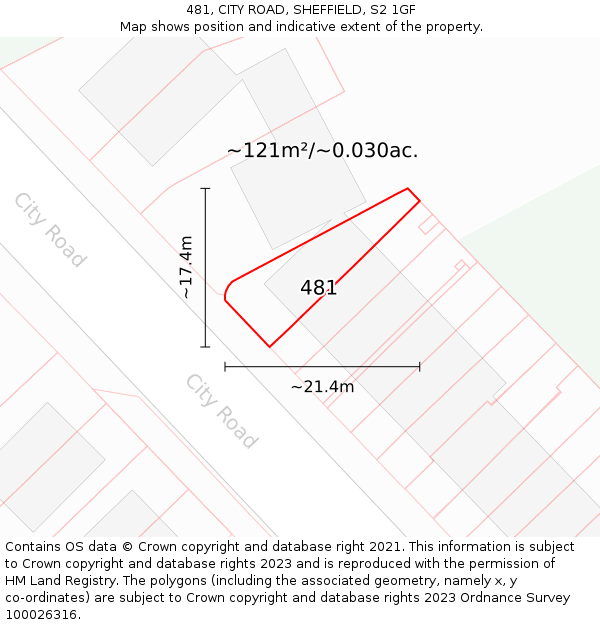 481, CITY ROAD, SHEFFIELD, S2 1GF: Plot and title map