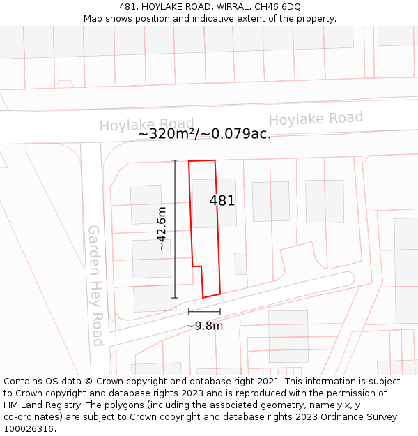 481, HOYLAKE ROAD, WIRRAL, CH46 6DQ: Plot and title map