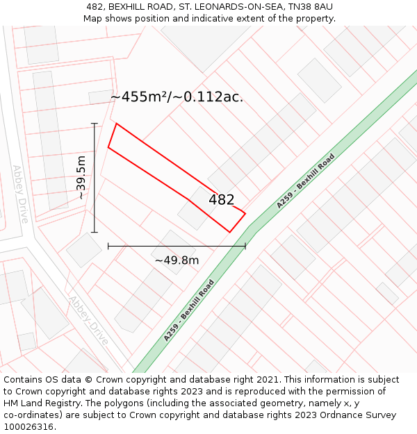 482, BEXHILL ROAD, ST. LEONARDS-ON-SEA, TN38 8AU: Plot and title map