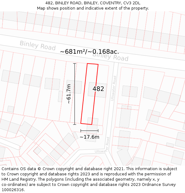 482, BINLEY ROAD, BINLEY, COVENTRY, CV3 2DL: Plot and title map