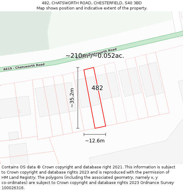 482, CHATSWORTH ROAD, CHESTERFIELD, S40 3BD: Plot and title map