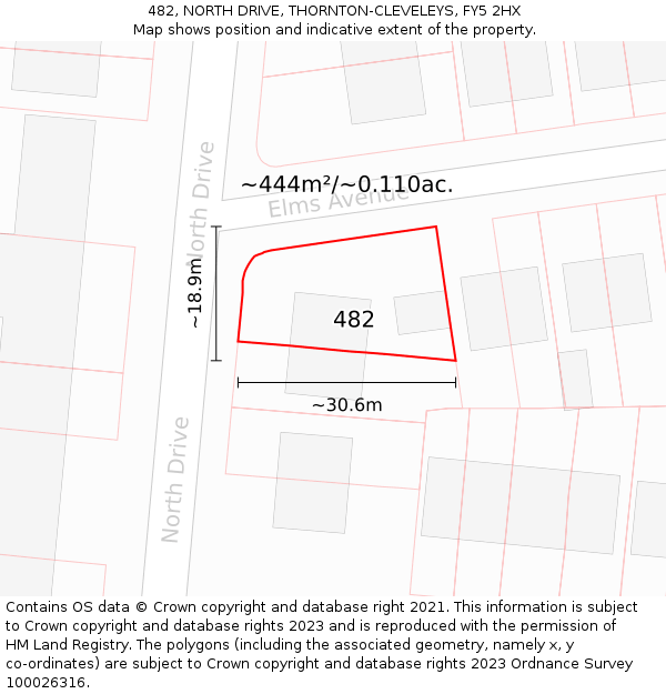 482, NORTH DRIVE, THORNTON-CLEVELEYS, FY5 2HX: Plot and title map