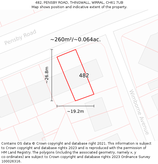 482, PENSBY ROAD, THINGWALL, WIRRAL, CH61 7UB: Plot and title map