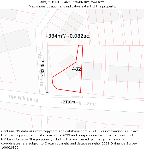 482, TILE HILL LANE, COVENTRY, CV4 9DY: Plot and title map