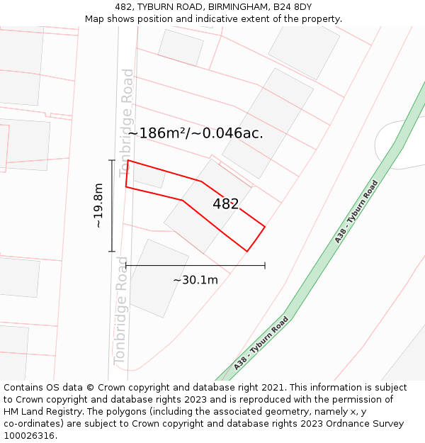 482, TYBURN ROAD, BIRMINGHAM, B24 8DY: Plot and title map