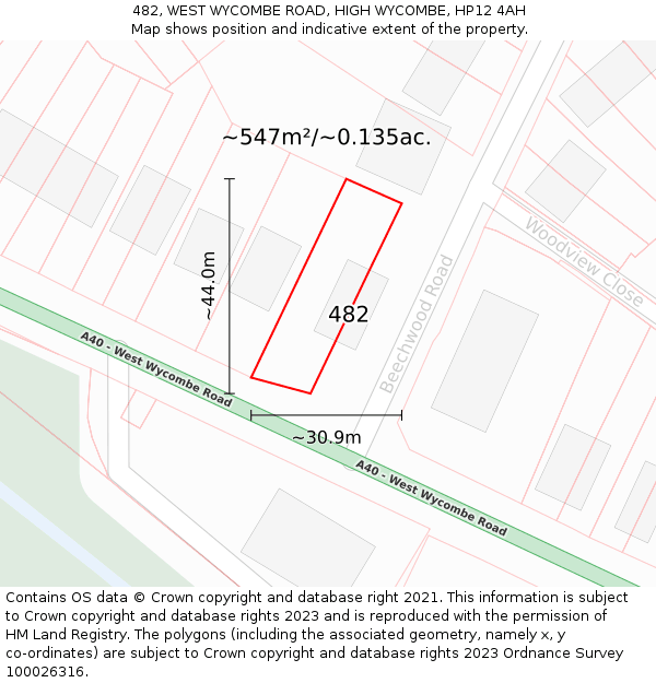 482, WEST WYCOMBE ROAD, HIGH WYCOMBE, HP12 4AH: Plot and title map