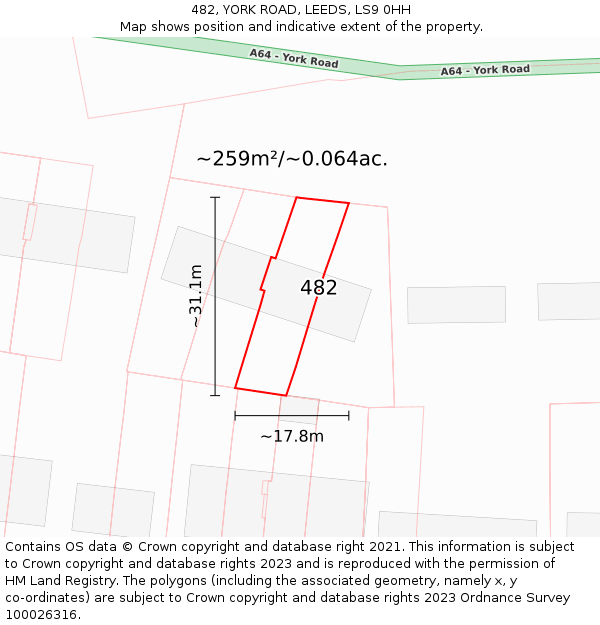 482, YORK ROAD, LEEDS, LS9 0HH: Plot and title map