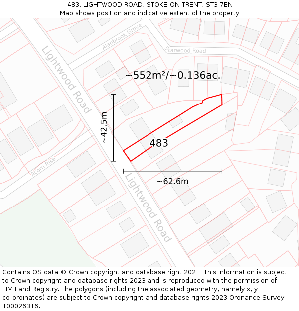 483, LIGHTWOOD ROAD, STOKE-ON-TRENT, ST3 7EN: Plot and title map