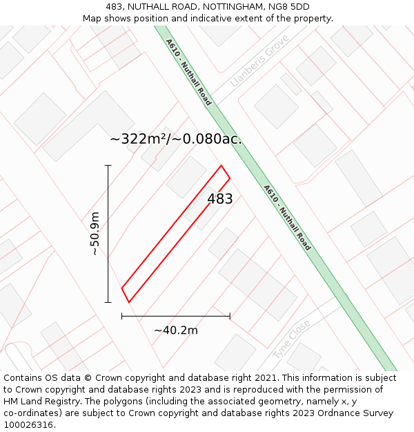 483, NUTHALL ROAD, NOTTINGHAM, NG8 5DD: Plot and title map