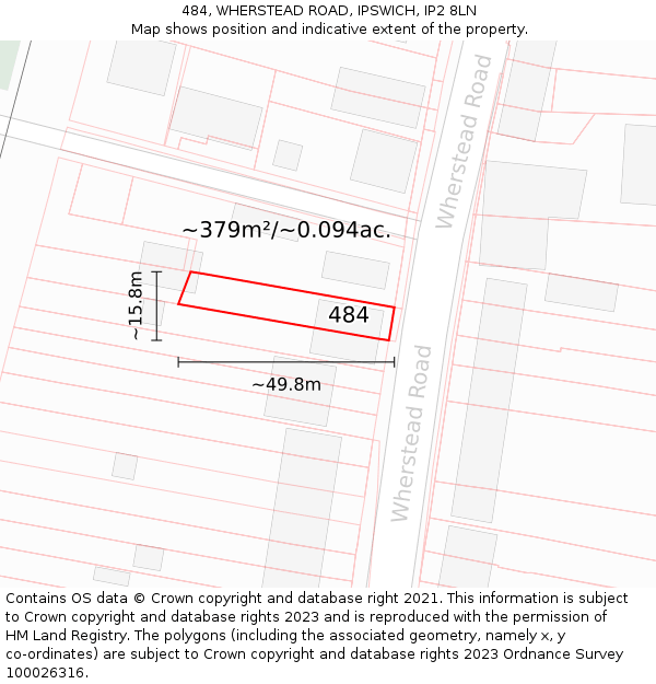 484, WHERSTEAD ROAD, IPSWICH, IP2 8LN: Plot and title map