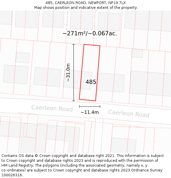 485, CAERLEON ROAD, NEWPORT, NP19 7LX: Plot and title map
